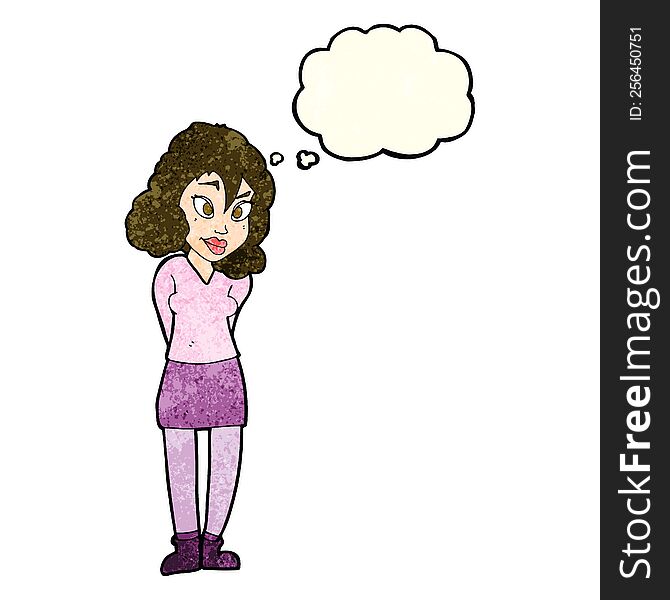 Cartoon Confused Woman With Thought Bubble