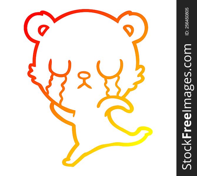 warm gradient line drawing crying cartoon bear running away