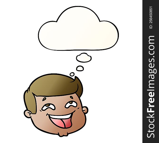 happy cartoon male face with thought bubble in smooth gradient style