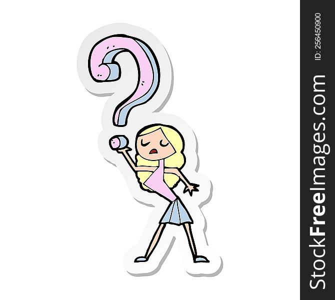 sticker of a cartoon girl with questions