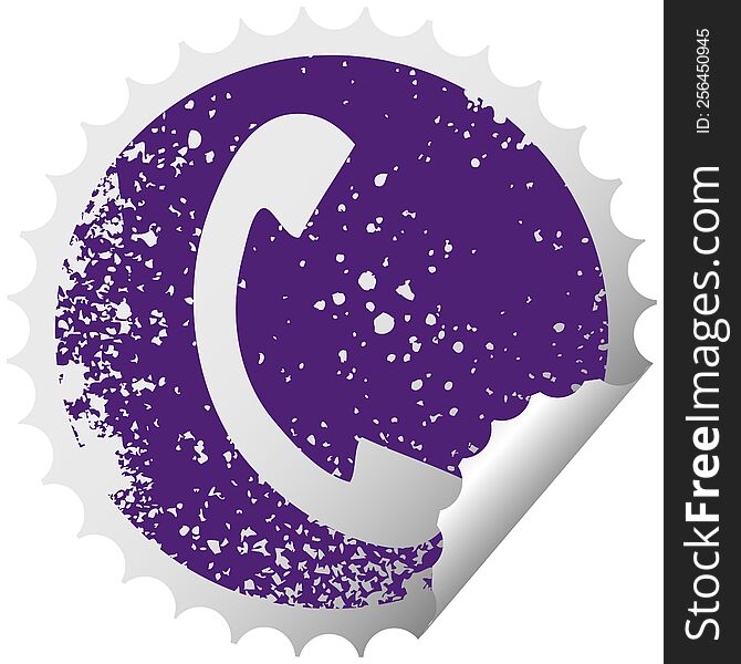 distressed circular peeling sticker symbol of a telephone handset