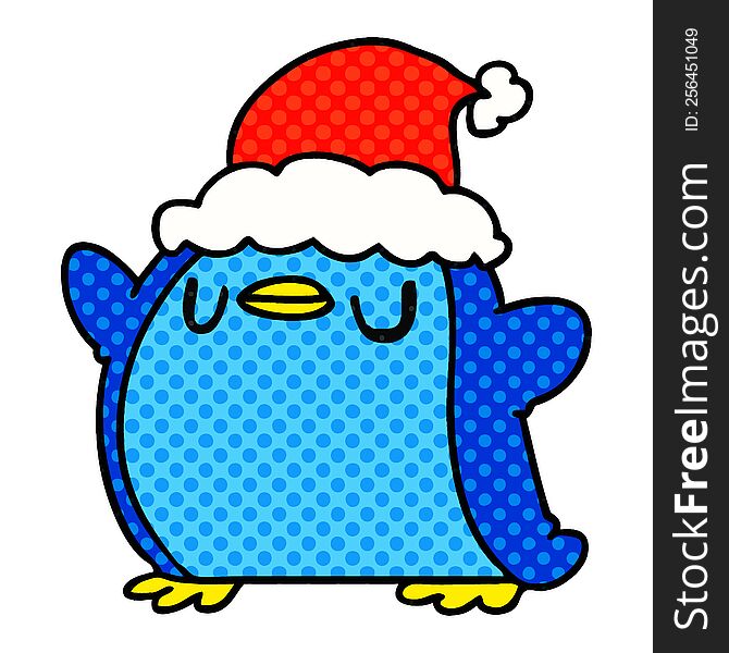 hand drawn christmas cartoon of kawaii penguin