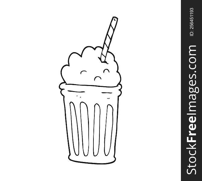 freehand drawn black and white cartoon milkshake