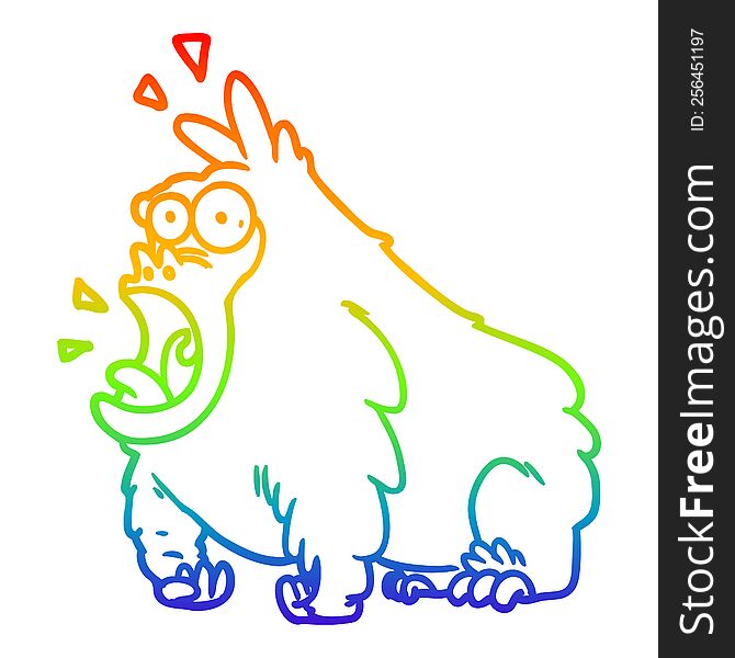 rainbow gradient line drawing of a cartoon shouting gorilla