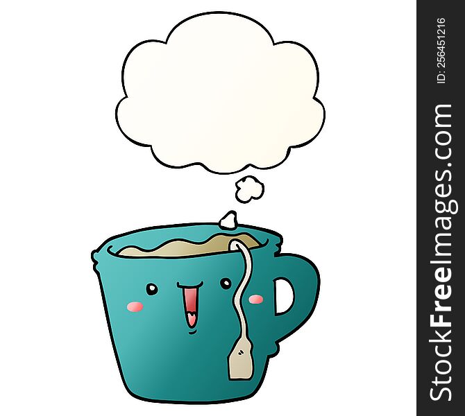 Cute Cartoon Coffee Cup And Thought Bubble In Smooth Gradient Style