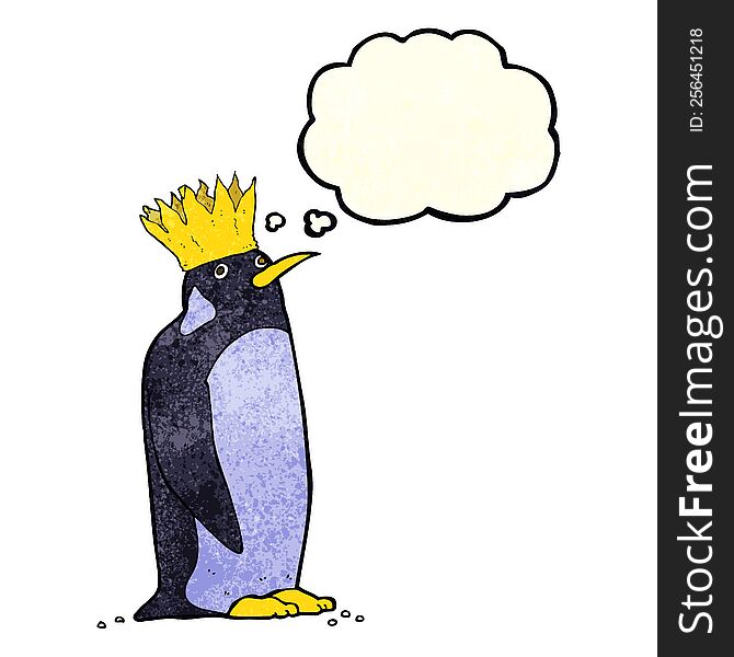 cartoon emperor penguin with thought bubble