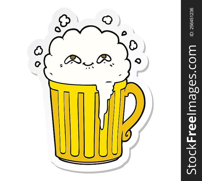 sticker of a happy cartoon mug of beer