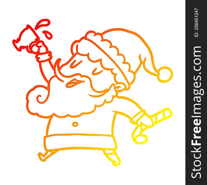 Warm Gradient Line Drawing Santa Claus With Hot Cocoa