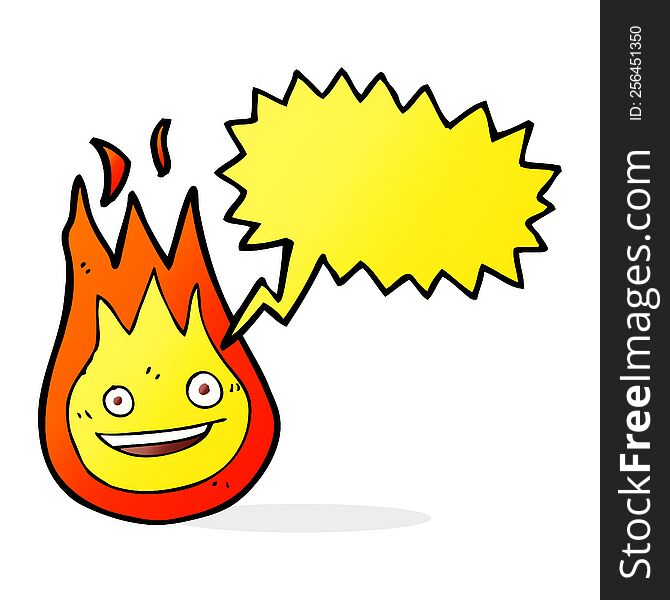 cartoon friendly fireball with speech bubble