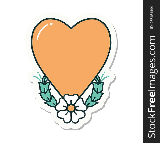 Tattoo Style Sticker Of A Heart And Flower