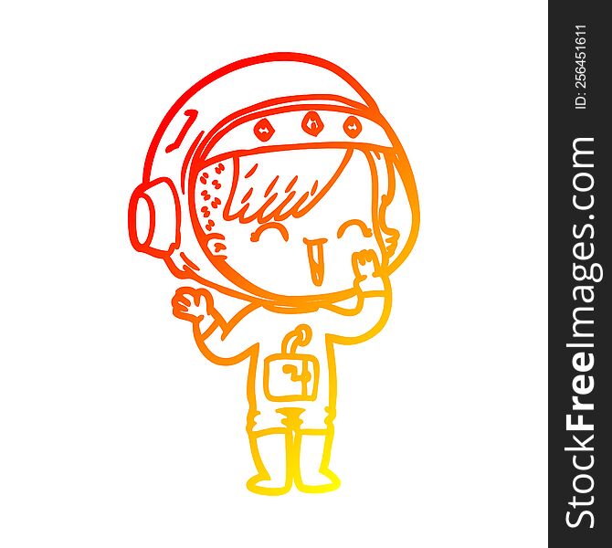 Warm Gradient Line Drawing Cartoon Laughing Astronaut Girl