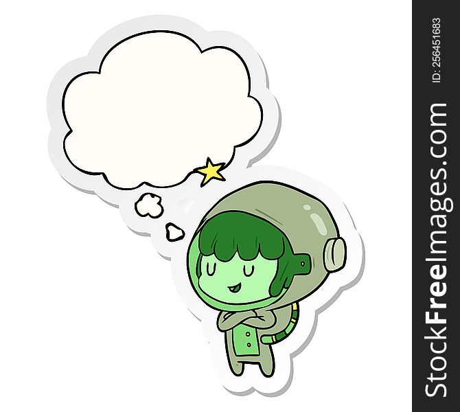 cartoon space girl with thought bubble as a printed sticker