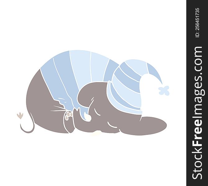 flat color style cartoon sleeping elephant in pajamas