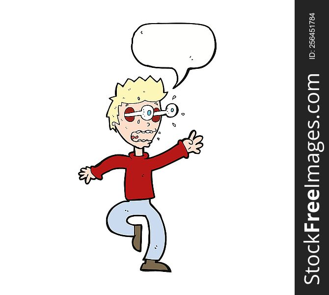 Cartoon Terrified Man With Eyes Popping Out With Speech Bubble