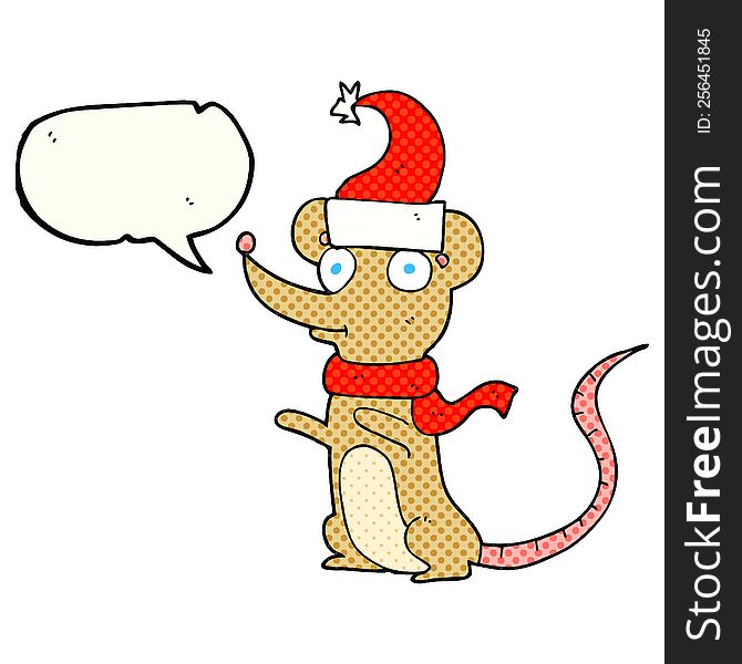 Comic Book Speech Bubble Cartoon Mouse Wearing Christmas Hat