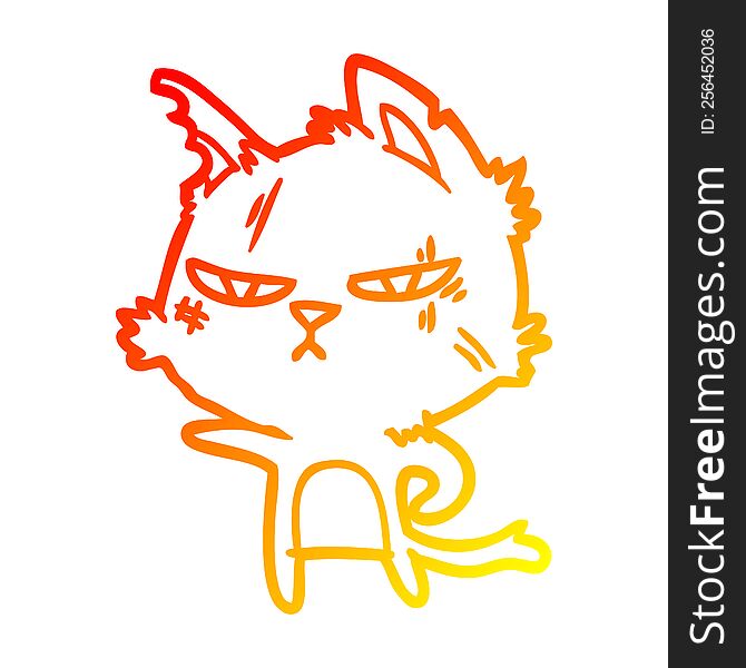 Warm Gradient Line Drawing Tough Cartoon Cat Pointing