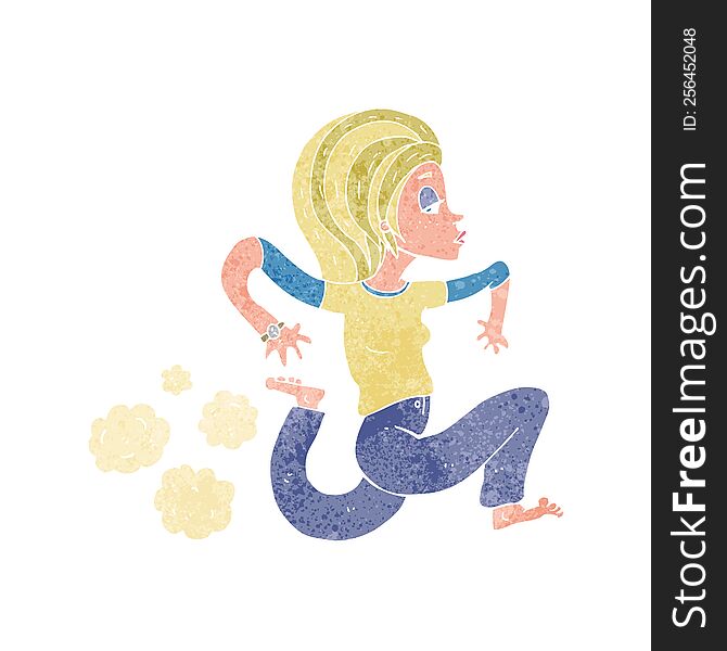 cartoon woman running barefoot. cartoon woman running barefoot