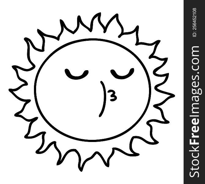line doodle shining sun with face