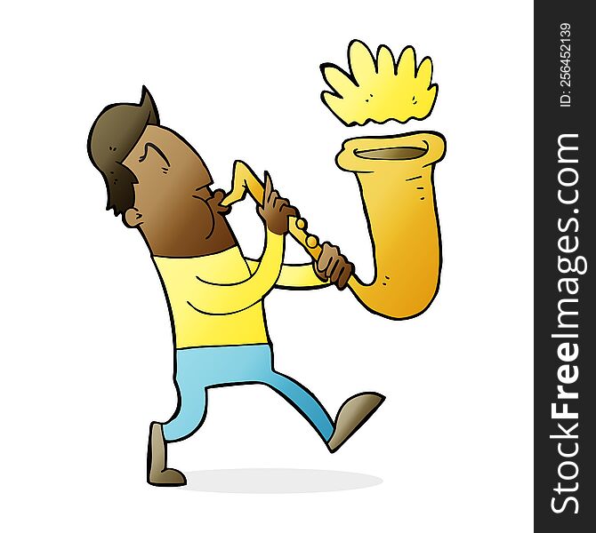 cartoon man blowing saxophone