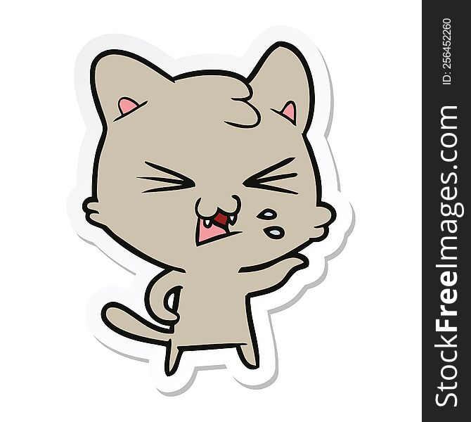 Sticker Of A Cartoon Hissing Cat