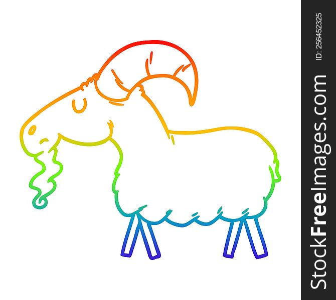 rainbow gradient line drawing of a cartoon goat