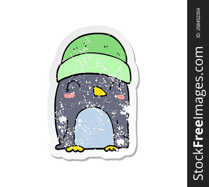 Distressed Sticker Of A Cute Cartoon Penguin