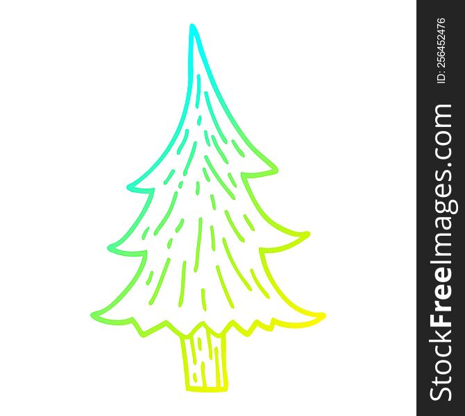 cold gradient line drawing of a cartoon pine trees