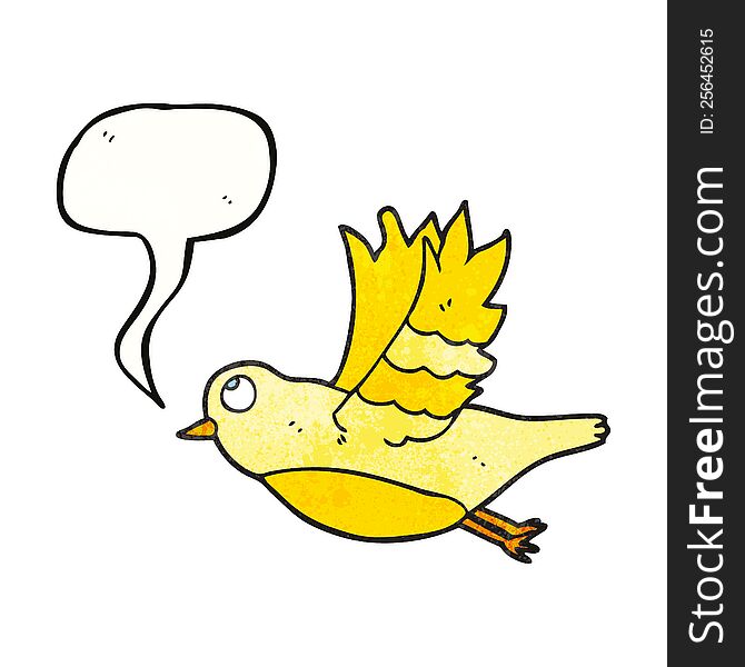 freehand speech bubble textured cartoon bird flying