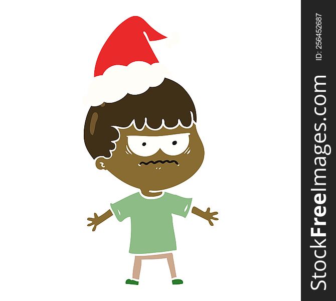 hand drawn flat color illustration of a angry man wearing santa hat