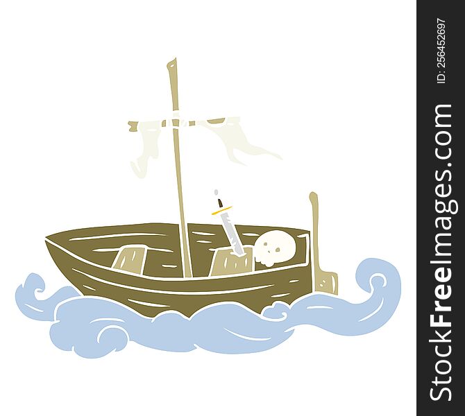 Flat Color Style Cartoon Old Shipwrecked Boat