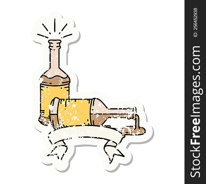 grunge sticker of tattoo style beer bottles