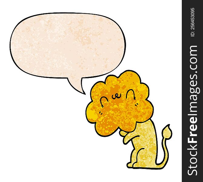Cartoon Lion And Speech Bubble In Retro Texture Style
