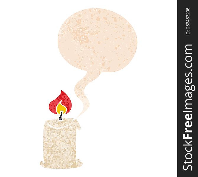 Cartoon Candle And Speech Bubble In Retro Textured Style