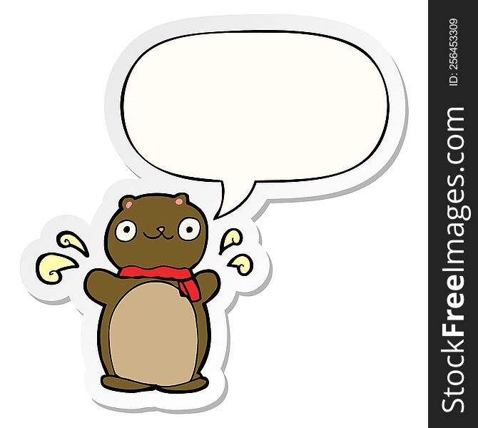 Cartoon Happy Teddy Bear And Speech Bubble Sticker