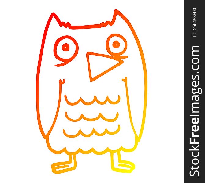warm gradient line drawing of a funny cartoon owl