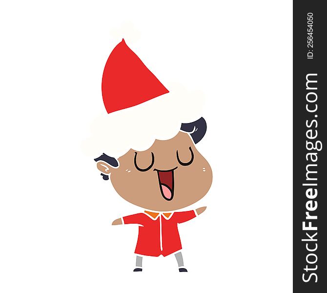 Laughing Flat Color Illustration Of A Man Wearing Santa Hat
