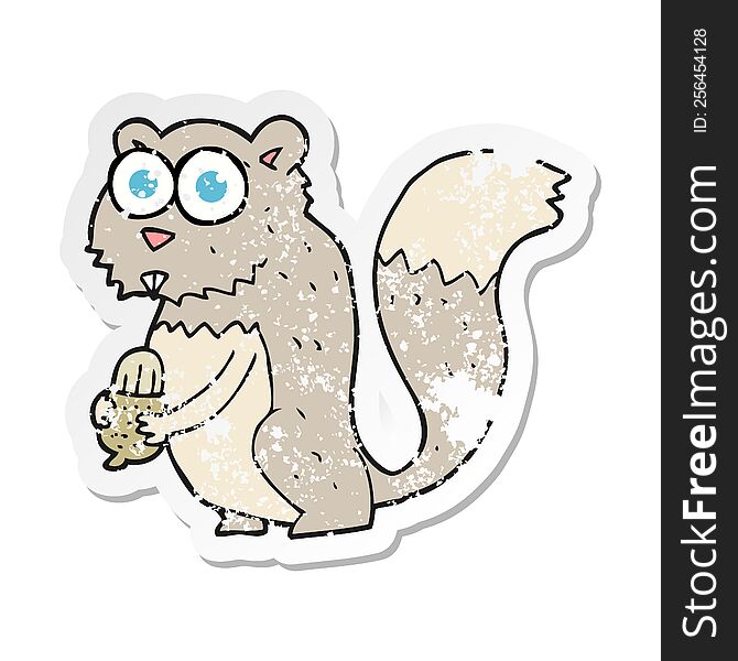 retro distressed sticker of a cartoon angry squirrel with nut
