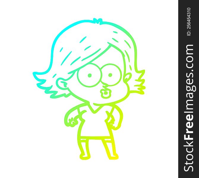 cold gradient line drawing of a cartoon girl pouting