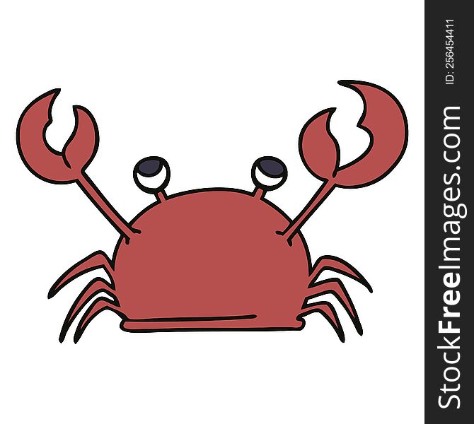 Quirky Hand Drawn Cartoon Happy Crab