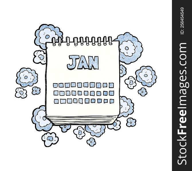 freehand textured cartoon calendar showing month of january