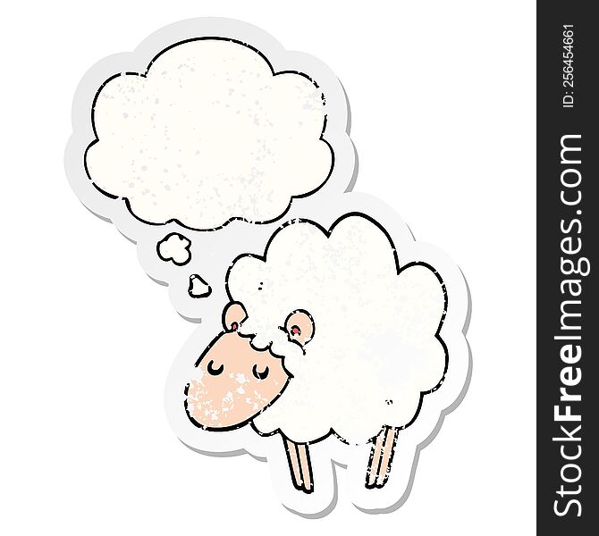 Cartoon Sheep And Thought Bubble As A Distressed Worn Sticker