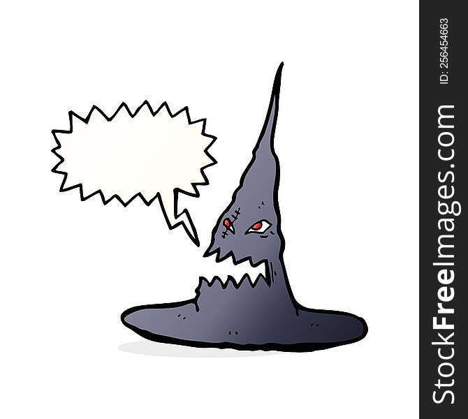 Cartoon Spooky Witches Hat With Speech Bubble