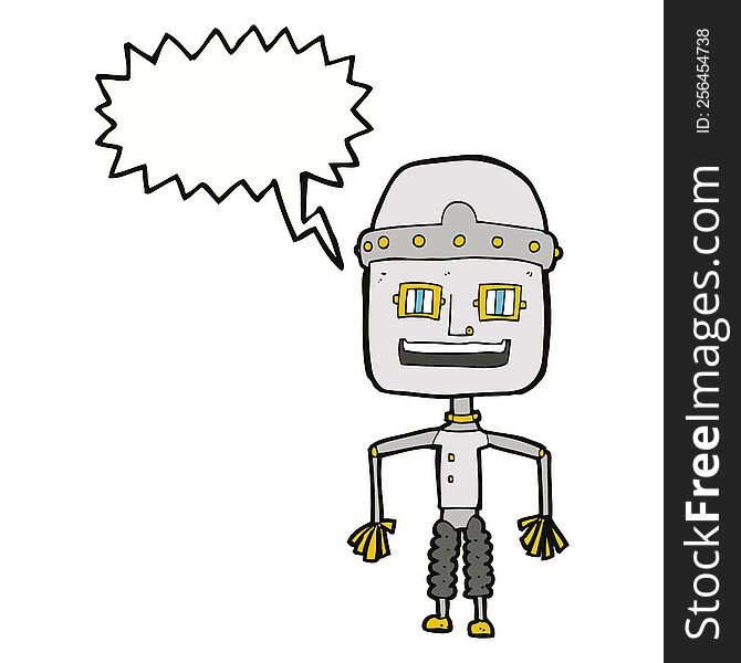 Funny Cartoon Robot With Speech Bubble