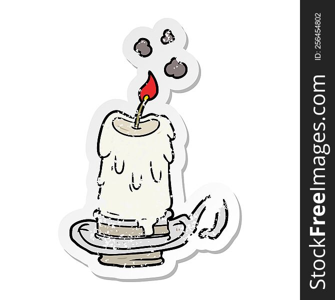 distressed sticker of a cartoon spooky candle