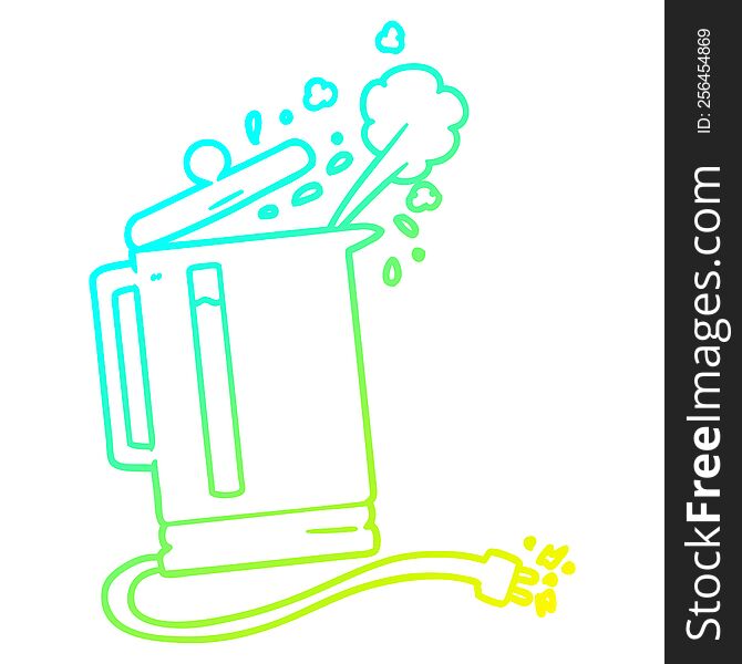 cold gradient line drawing of a cartoon electric kettle boiling