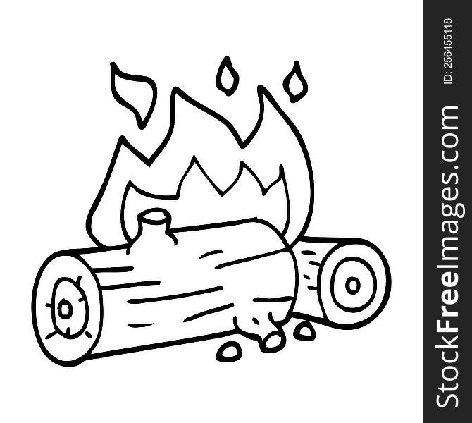 Line Drawing Cartoon Burning Logs