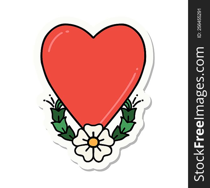 Tattoo Style Sticker Of A Heart And Flower