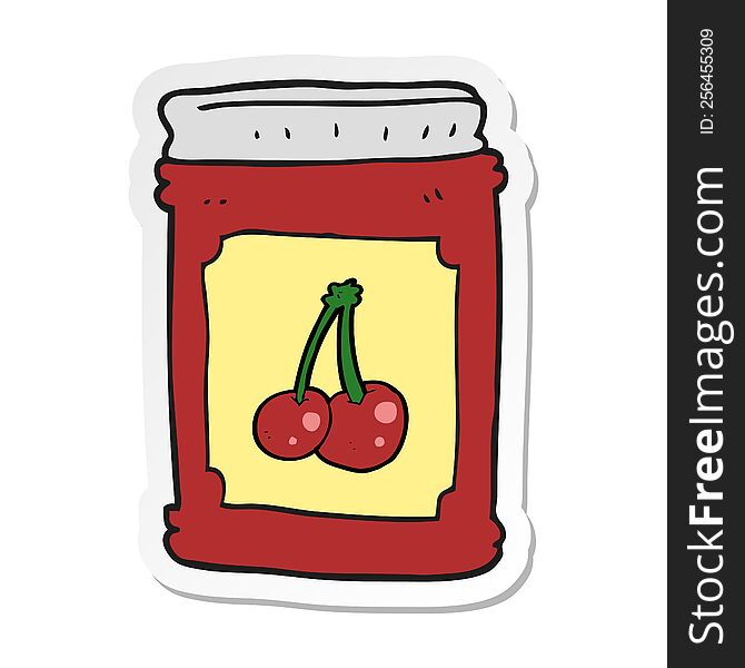 sticker of a cartoon cherry jam jar