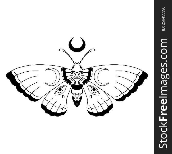 tattoo in black line style of a moth. tattoo in black line style of a moth