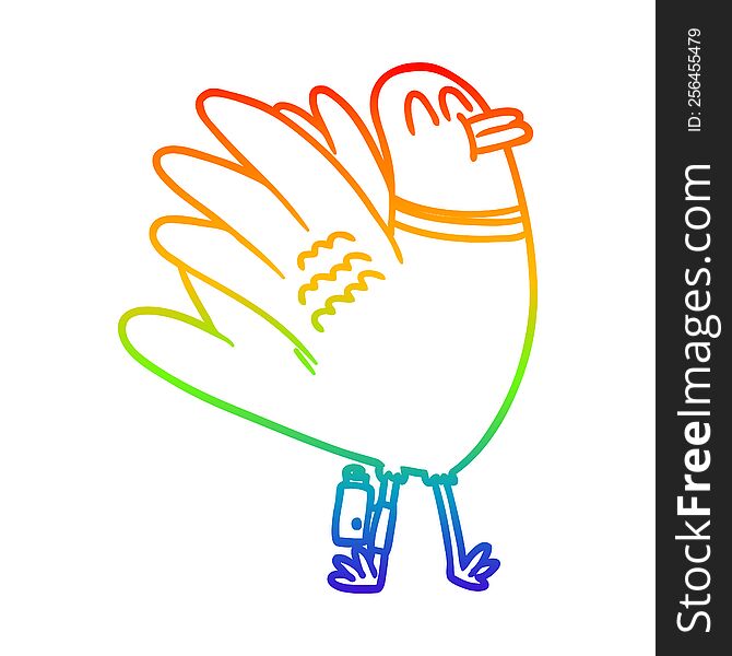 rainbow gradient line drawing of a cartoon pigeon